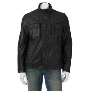 NEW Mens Levi's Sherpa Lined Faux-Leather Bomber Jacket Size M Black MSRP $180